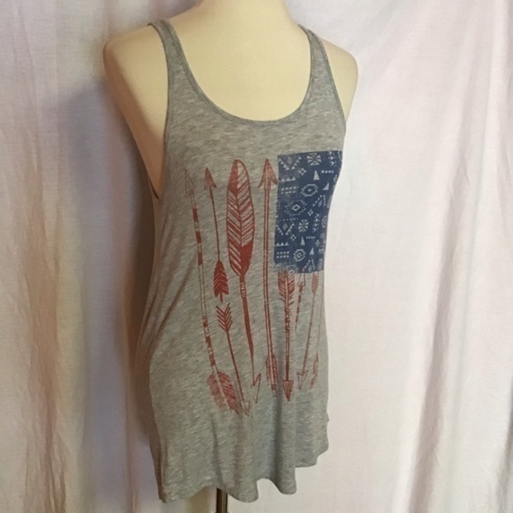 Color Bear American Flag Arrow Tank Top Gray Racerback Small - Picture 10 of 11
